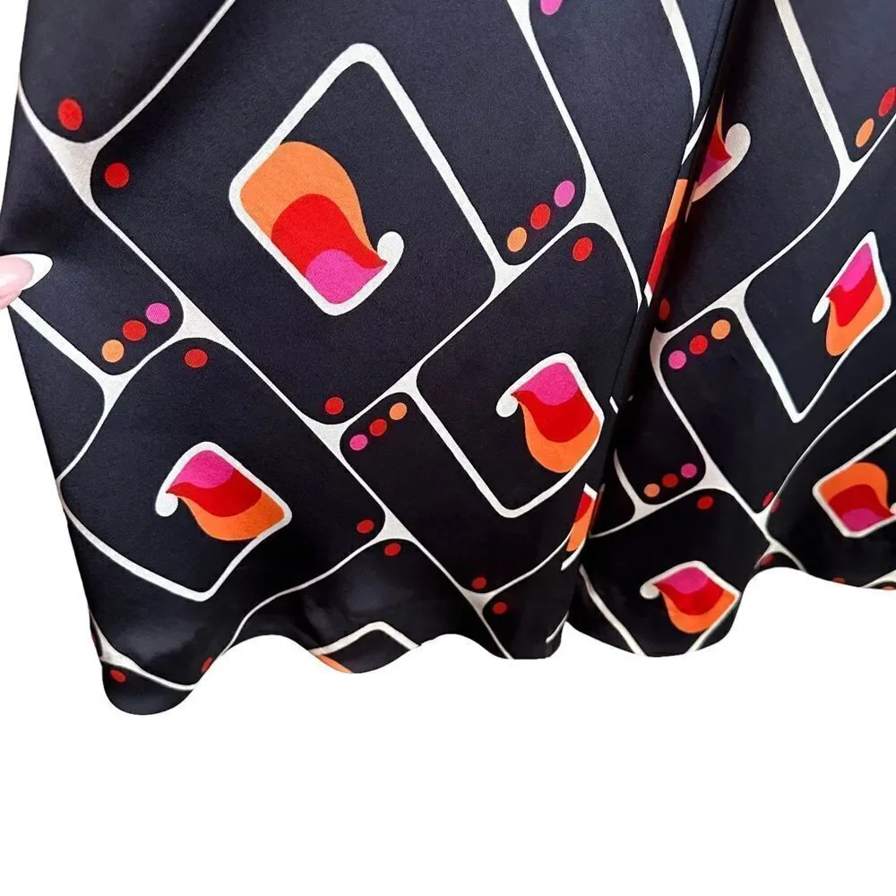 Zara Geometric Printed Pants Women's XS‎ Blue Orange Elastic Waistband